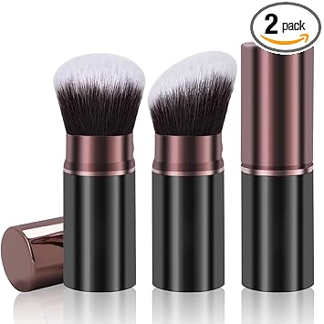 Retractable Kabuki Makeup Brushes, Travel Powder Foundation Professional Makeup Brush Set 2 Pack for Blush, Liquid, Cream, Cosmetics, Loose Powder
