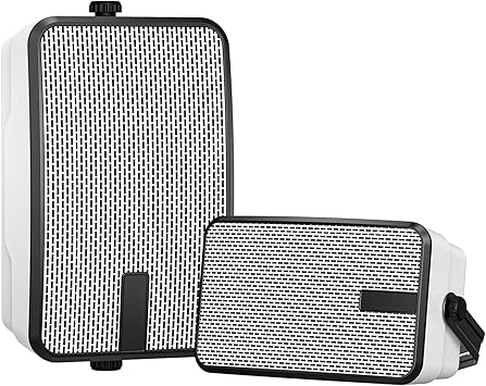 Outdoor Bluetooth Speakers 400w for Garage, Patio, Porch, Gazebo, Soffit, Entertainment Room. Wall Mount Speaker, Wireless Sync Up to 100 Speakers, IPX5 Waterproof (2 Pcs)