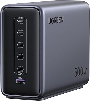 UGREEN Nexode 500W GaN Charging Station, 6-Port USB-C & USB-A with 240W Single Port, Smart Temperature Control & Space-Saving Design for iPhone 17/16/15, Galaxy S25/S24, MacBook Pro/Air, iPad, Laptops