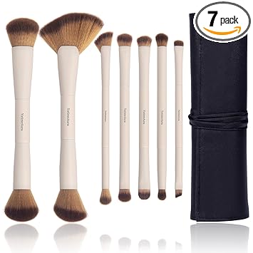 Makeup Brushes, Dual End Makeup Brush Set 7 Pcs, Foundation Contour Powder Concealer Eye Shadows Blush Make Up Brushes, Travel Gift Set, Cruelty-Free