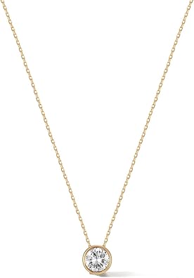 AGVANA Ray of Light 0.5-1 Ct Bezel Setting Round Solitaire Lab-Grown Diamond Pendant Necklace in 14K Solid Gold (D-E Color, VS Clarity) Fine Jewelry Promise Anniversary Birthday Gifts for Women
