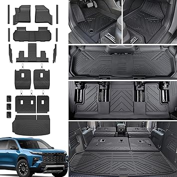 Floor Mats Set for 2024-2026 Chevy Traverse & 2024-2026 GMC Acadia & 2025-2026 Buick Enclave, Only for 7 Seats Captain Chairs, All Weather TPE Cargo Liner Door Sill Guards Accessories