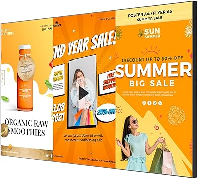 Digital Signage Display 40 inch Wall Mount Digital Menu Board for Restaurants and Stores Advertising Screen 1000 nits Ultra-High Brightness 4K UHD Free Web Content Editor Android 4GB + 32GB