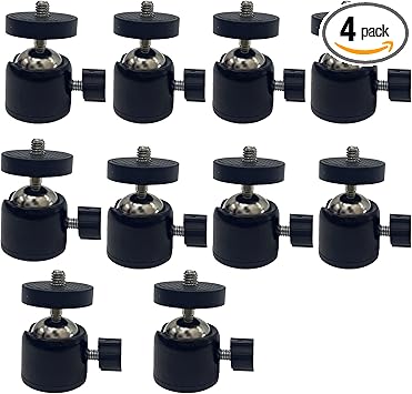Universal 1/4" Swivel Mini Ball Head Tripod Mount, 360 Degree Rotating Adapter for DSLR Cameras, Tripods, Monopods, Black (10PACK)