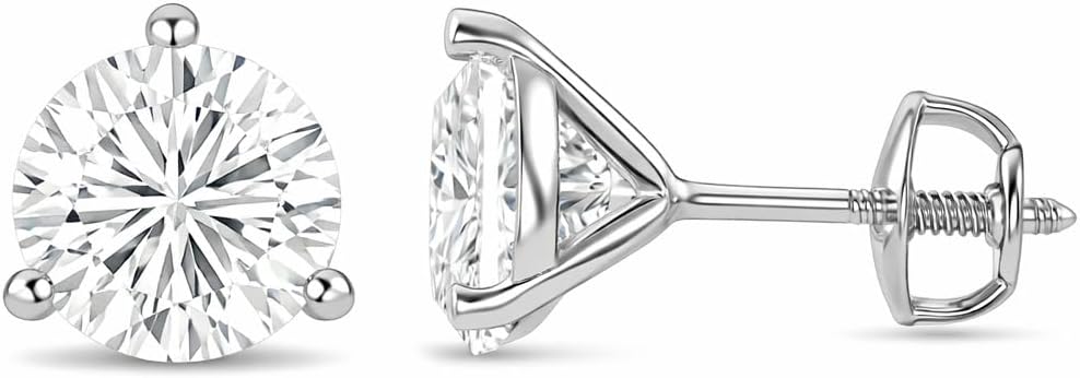 The Diamond Deal IGI Certified .50ct to 5.00 Carat Round Brilliant Lab-Grown Diamond 3-Prong Stud Earrings in 14k Yellow, White or Rose Gold With Screw Back Closure