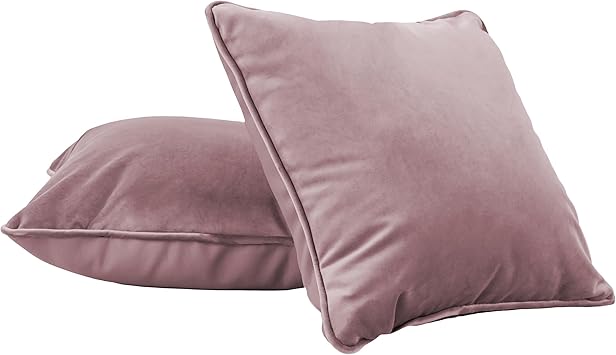 FDP 15" x 15" Velvet and Vinyl Square Pillow Set with Piping Decorative Throw Pillow for Home Dcor in Living Room, Bedroom or Lounge (2-Pack) - Mauve, 15161-112