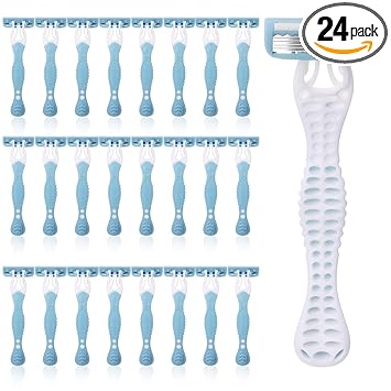 24 Pcs Women Disposable Razors Bulk 5 Blade for Sensitive Skin Individually Packaged Shaving Razors for Hotel Spa Travel Daily