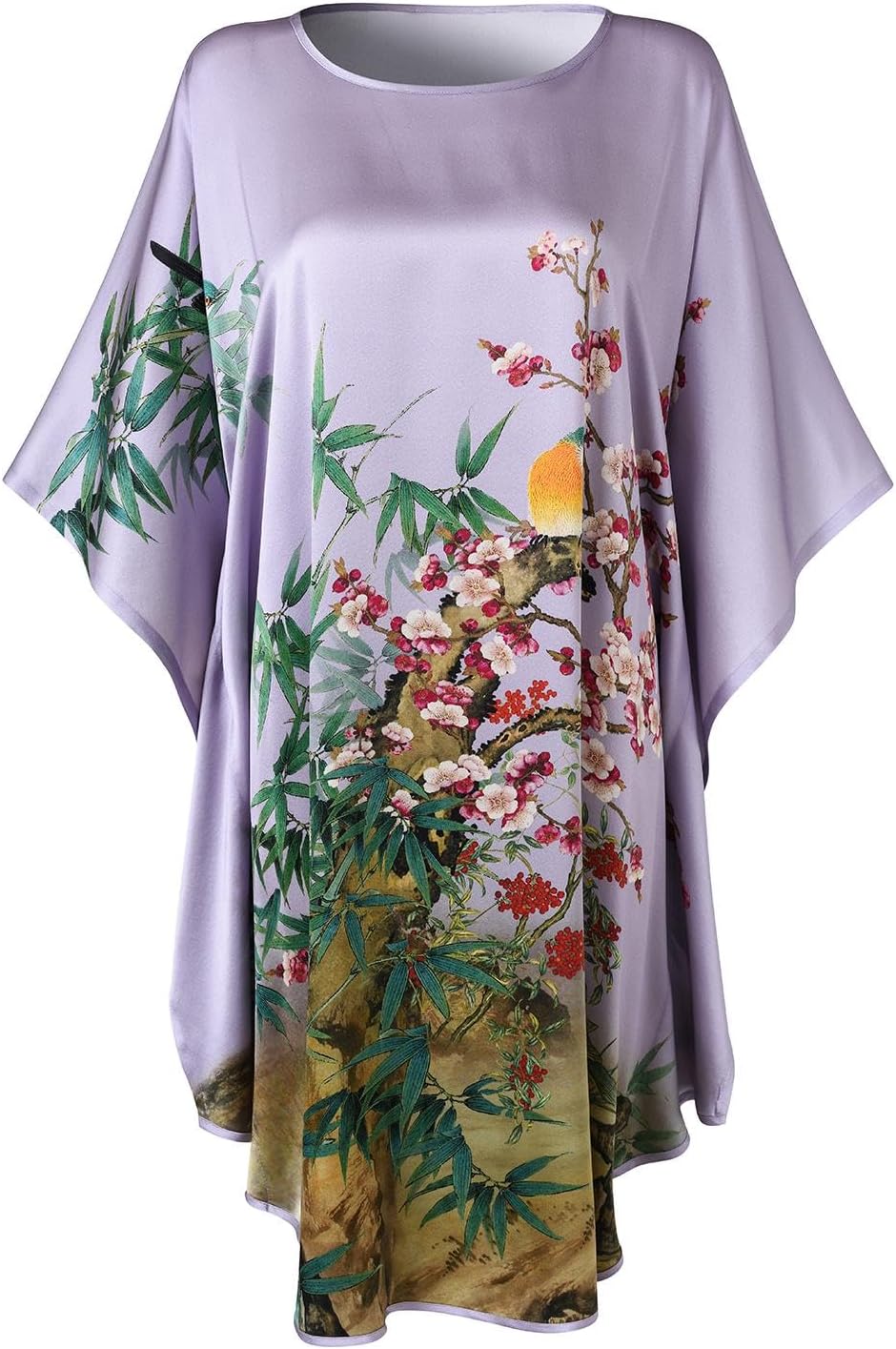 Women's Silk Short Robe Bathrobe Nightgown Pajamas 100% Mulberry Silk for Women - Classic Batwing Sleeves