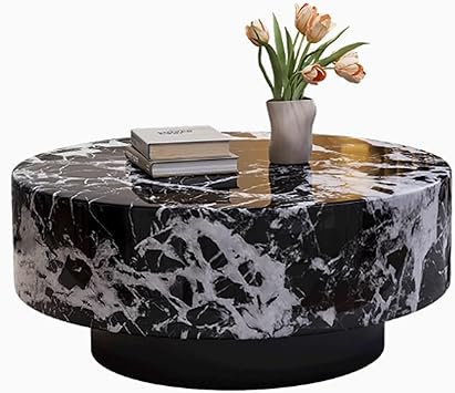 Side Table for Couch, End Tables Living Room Modern, Round Coffee Tables Living Room, Sofa Tables for Living Room Black Artificial Marble + Carbon Steel(Large)