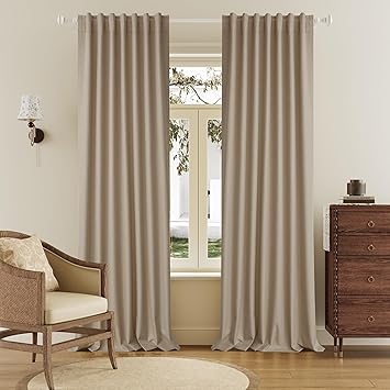 DUALIFE Taupe Blackout Curtains 102 Inch Length 2 Panels Set for Living Room Bedroom Rod&Back Tab Thermal Insulated 100% Black Out Linen Drapes Room Darkening Window Curtains 72" x 102"