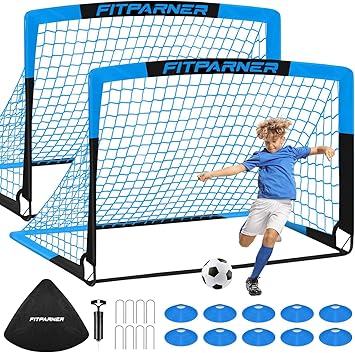 Kids Soccer Goals for Backyard Set - 2 Pack of Portable Pop Up Soccer Nets with Ball,Cones,Complete Training Equipment Kit for Toddler,Youth,Kids Age 3-14,Outdoor Sports Game
