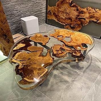 RESINHOMEFURNITURE Handcrafted Clear Resin Table Natural Wood Slices Epoxy Table Coffee Table Living Room Table Dining Table Console Table Bar Counter Side Table (18 Inches Tall, 36 x 36 Inches)