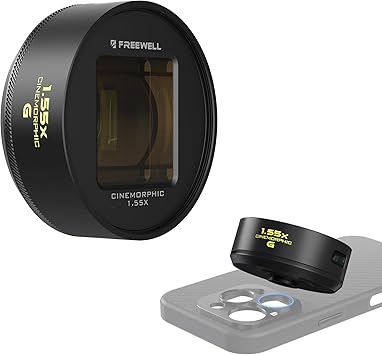 Freewell 1.55x Gold Anamorphic Lens Compatible with 17mm Mount iPhone, Samsung - Advanced Smartphone Lens for Wide Cinematic View, Golden Flares, and Enhanced Video Clarity