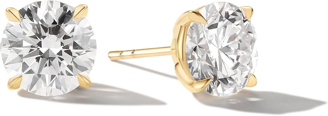 Agvana Radiance Evermore 2-4 Ct. Tw. Lab Grown Diamond 4-Prong Stud Earrings in 14K Real Gold (D-E Color, VS Clarity) Fine Jewelry Promise Anniversary Birthday Gifts for Women Her