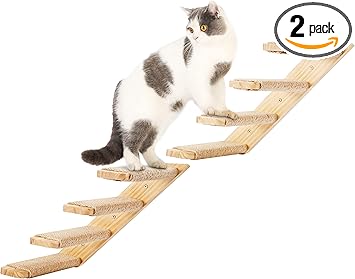 Cat Wall Climbing Shelf, 2 pcs Cat Wall Climber, 4 Step Climbing Stairs, Wall-Mounted Ladder with Sisal Scratching Rope, Perfect Wall Furniture for Perching (CatStairs2P4Steps)