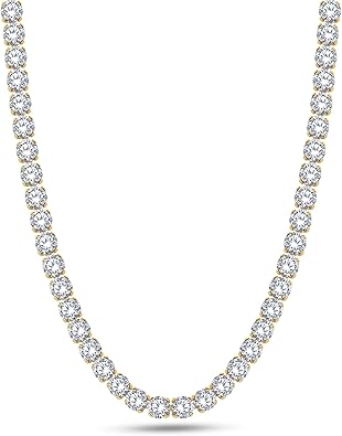 SAVEARTH DIAMONDS Round Lab Created Moissanite 2MM to 6MM Width Tennis Chain Necklace For Men Women In 14K Gold Plated 925 Sterling Silver, (VVS1 Clarity, 5.50 CT To 78.70 CT), 15" To 24"
