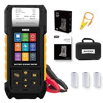 AUTOOL Car Battery Tester 12V 24V Automotive Battery Load Tester 30-2000 CCA, Battery Tester with Printer, Support Lithium Battery, Cranking & Charging & Leakage Test, Data Review Protection