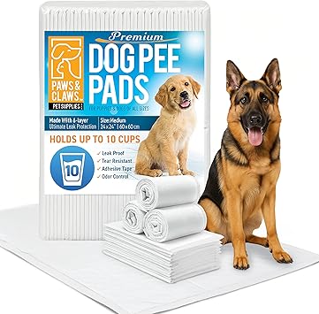 Paws & Claws Extra Large Dog Pee Pads, 30" x 36", 30-Count, Disposable Puppy Training Pads with Sticky Tabs, Leak-Proof Quick-Dry, Odor Control, Holds 10 Cups