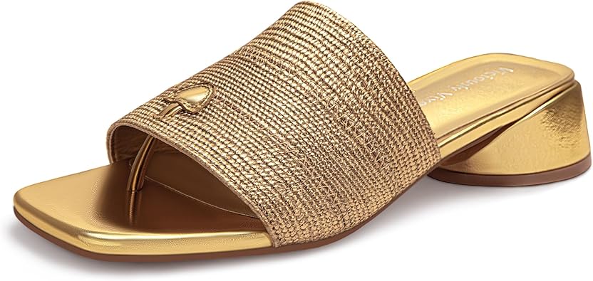 Women's Block Kitten Heels Slide Mule Sandals Square Open Toe Shoes