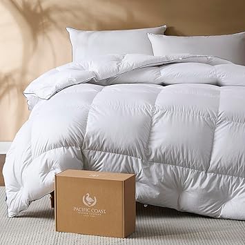 Pacific Coast Comforter King Size, Filled in White Goose Down Bedding Comforter King Size，All Season White Luxury Hotel Fluffy Duvet Insert, 106"x90"