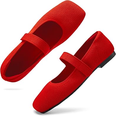 Soesyi Wide Toe Box Flats Women Comfort Slip On Ballet Shoes Mary Jane Dressy Knit Flats with Adjustable Straps Washable Casual Office