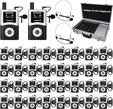 Retekess T130U(4nd Gen T130) Wireless Tour Guide System,Clear Sound Quality Digital Tour Guide Headsets, 200m, Stable Signal, Assistive Listening System for factory,Travel(2 Transmitters 32 Receivers)