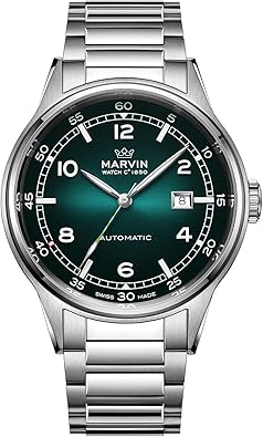 marvin Automatic Watch Swiss Movement Mechanical Luxury Watches for Men with Stainless Steel Strap,Sapphire Glass Dial,Luminous Hands and Hour Markers,50m Waterproof