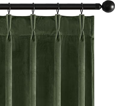 MIULEE Olive Green Velvet Curtains 108 inches Long, Pinch Pleated Blackout Drapes with Hooks, Thermal Insulated Pinch Pleat Panels for Bedroom Living Room, 2 Panels