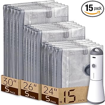 Vacbird Vacuum Bags for Travel with Rechargeable air Pump, Carry-on Size Compression Packing Bags for Luggage and Suitcase, Space Saver for Clothes and Clothing 15 Combo Travel Size