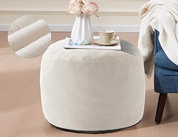 Pouf Ottoman Foot Rest 20"x15" Footstools and Ottomans Small with Filling Cream Small Beige Ottoman Foot Rest Ivory Poofy Ottom Stool Soft Poofs/Ottomans Furniture Living Room Ottom Footstool