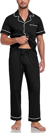 COLORFULLEAF 100% Cotton Mens Pajamas Set Short Sleeve Loungewear with Long Pants Button Down Sleepwear Soft Comfy Pj for Men