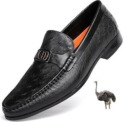 Formal Men's Genuine Leather Dress Loafer Luxury Ostrich Printed with Buckle Business Dress Shoe Wedding Penny Loafer for Men, Black