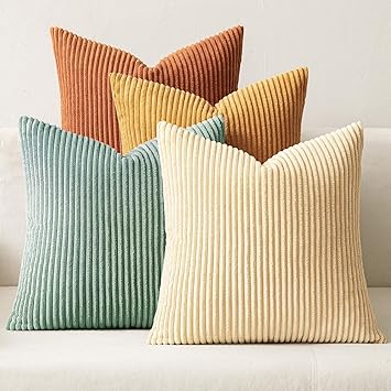 MIULEE Boho Farmhouse Throw Pillow Covers 18x18 Inch Set of 4 Summer Modern Natural Decorative Cushion Covers Soft Corduroy Spring Decor for Couch Bed Sofa Living Room Orange Teal Gradient Series