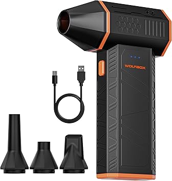 WOLFBOX MegaFlow 50 Compressed Air Duster-110000RPM Super Power Electric Air Duster, 3-Gear Adjustable Mini Blower with Fast Charging, Dust Blower for Computer, Keyboard, House, Outdoor and Car