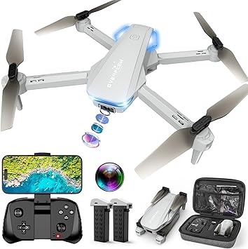 Drone with 1080P Camera for Beginners and Adults, Foldable Remote Control Quadcopter with Voice Control, Gestures Selfie, Altitude Hold, One Key Start, 3D Flips, 2 Batteries, Not water-proof, Toy for 