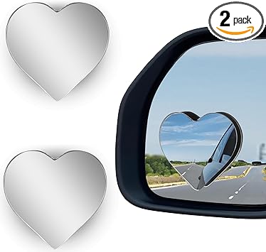 2Pcs Cars Heart Shaped Blind Spot Mirrors Car Side Mirror Blindspot Adjustabe Angle Removable Wide Angle Convex RearView Mirror for Enhanced Safety Universal Fit Stick, Car Accessories for Cars Suvs