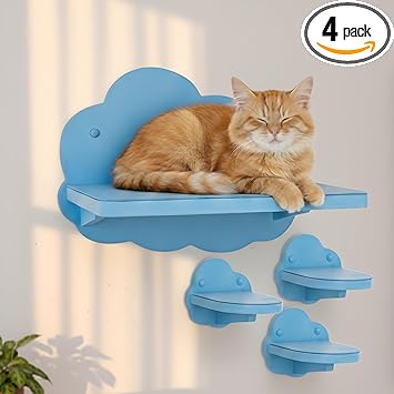 Cat Wall Shelves & Furniture – Sturdy Wall Mounted Cat Furniture, Floating Cat Shelves, Cat Wall Steps & Perches for Indoor Cats (Cloud Blue)