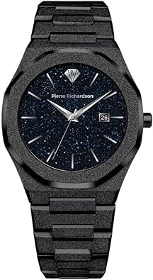Pierre Richardson Men’s Luxury Watch PR5691 – Silver Frosted Stainless Steel Japanese Quartz, 41mm, 5ATM Water Resistant, Scratch-Resistant Sapphire Crystal Glass, Elegant Dress Watch for Men, Reloj p