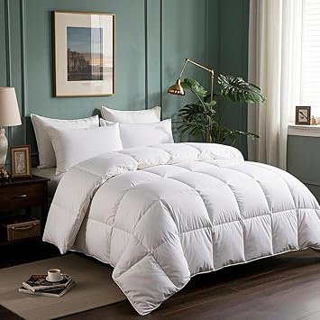 Serta Goose Feathers Down Fiber Comforter King Size Duvet Insert,100% Cotton Cover, Hotel Luxury Hypoallergenic Comforter All Season Medium Warmth 106 x 90 in White