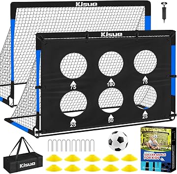 Kids Soccer Goal for Backyard Set - 2 of 6x4 ft Soccer Goals Training Equipment, Soccer Net for Kids Age 3-5 6-8 8-10 10-12, Ball, Targets for Toddler Kid Youth Soccer Games Sports Outdoor Play