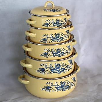 Household Enamel Double-Ear Saucepan Soup Pot Milk Pot Kitchen Utensils Seasoning Pot Stew Pot 5-Piece Set Universal Pots
