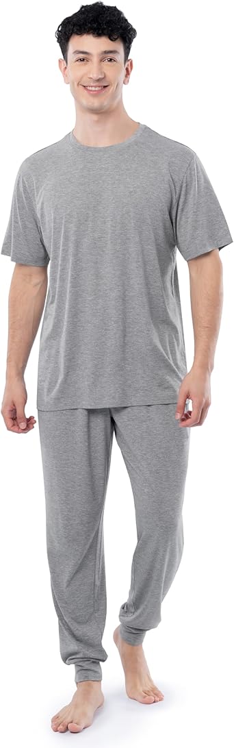 Fruit of the Loom Men's 360 Stretch Crewneck Top and Jogger Pant Sleep Pajama Set
