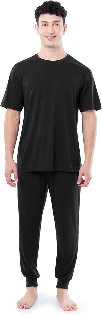 Fruit of the Loom Men's 360 Stretch Crewneck Top and Jogger Pant Sleep Pajama Set