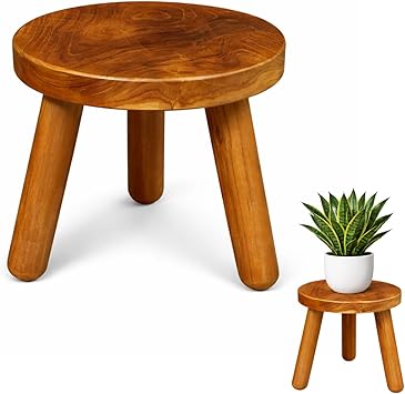 Plant Stool Indoor, Teak Stool for Plants, Bathroom Side Table, Mid-Century Style(12" Tall)