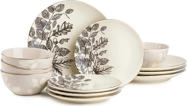 12-Piece Stoneware Dinnerware Set Home Restaurant and Hotel Use Plate and Bowl