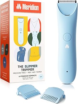 MERIDIAN Slimmer Trimmer – Electric Bikini Line & Pubic Hair Trimmer for Women, Body Hair Groomer for Intimate Areas, Legs & Underarms, Waterproof & Rechargeable, Sky