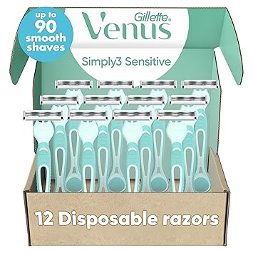 Venus Simply 3 Sensitive Disposable Razors, 12 Count