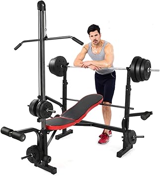 Weight Bench with Rack Adjustable Olympic Weight Bench for Full Body Workout Home Gym Exercise Fitness Machine Bench Strength Weights Equipment Without Barbell
