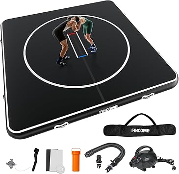 FINCOME Inflatable Wrestling Mat 16ft/13ft/10ft, 4" Thick Foldable Jiu Jitsu Mats Wrestling Mats for Home Outdoor Indoor, Waterproof PVC Mat for Gymnastics, BJJ, MMA, Grappling, Judo, Boxing