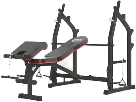 Olympic Weightlifting Bed Adjustable Weight Benche Set Multifunctional Weight-Lifting Bed Weight-Lifting Machine Fitness Equipment Squat Rack (Black)